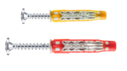 Bild 3: Für das optimale Zusammenwirken von Dübel und Schraube wird der Dübel mit 5 mm (gelb) und 6 mm Durchmesser (rot) mit Linsenkopfschrauben angeboten