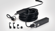 Bild 2: Inspektionskamera mit 10m halbstarrem Kabel, WLAN-Sender, USB-Ladekabel und Zubehör